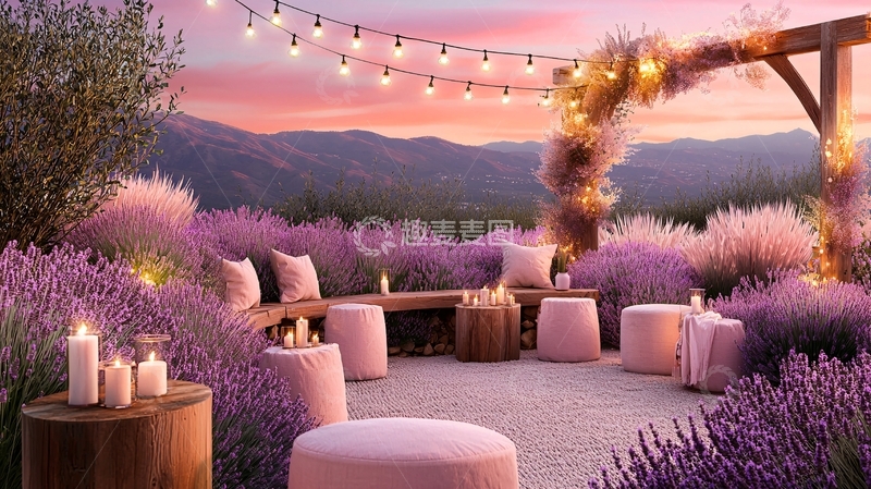 高清大图下载【趣麦麦图】薰衣草田间的浪漫聚会场景