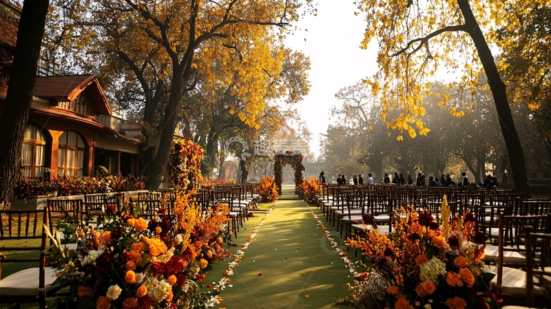 高清大图下载【趣麦麦图】秋日树林中的婚礼场景