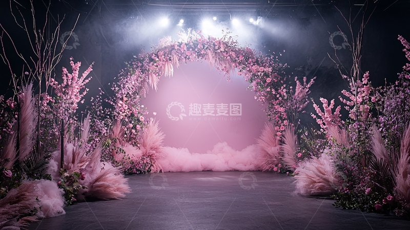 高清大图下载【趣麦麦图】粉色花朵拱门舞台背景