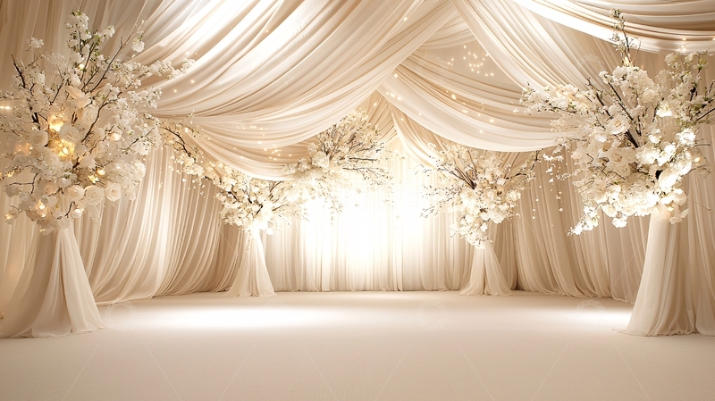 高清大图下载【趣麦麦图】米色褶皱背景与白色花朵