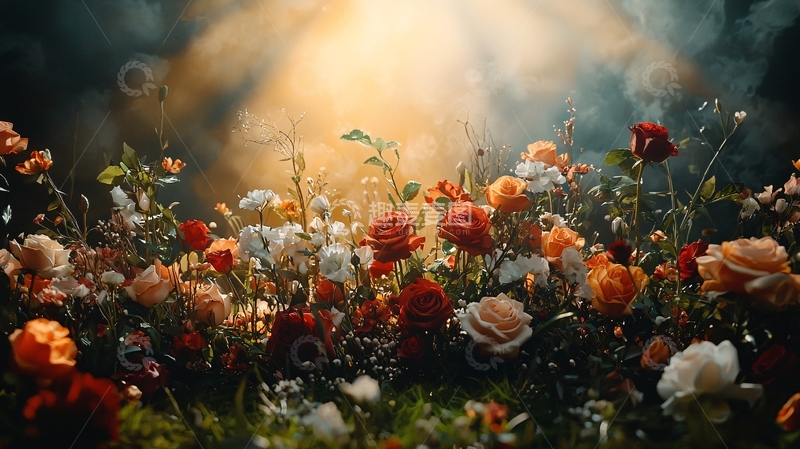 高清大图下载【趣麦麦图】梦幻花田阳光洒落