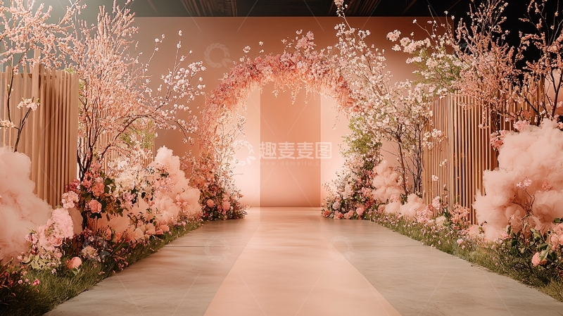 高清大图下载【趣麦麦图】粉色花卉簇拥的通道