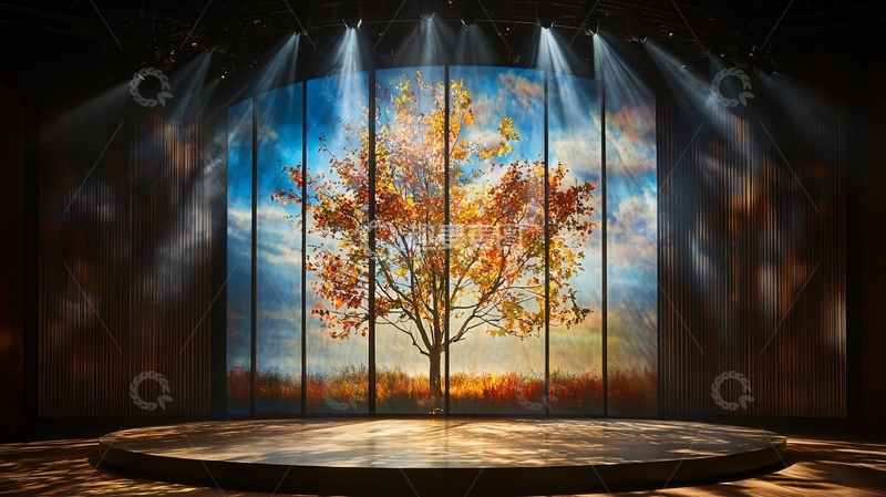 高清大图下载【趣麦麦图】舞台上的树与天空背景