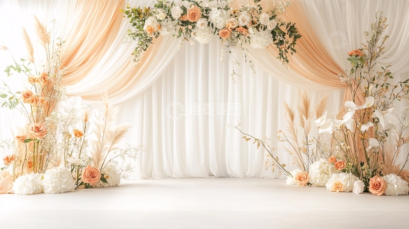 高清大图下载【趣麦麦图】米色鲜花装饰的背景