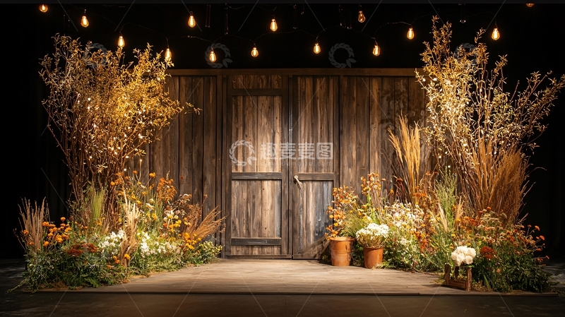 高清大图下载【趣麦麦图】木门前的秋季田园装饰
