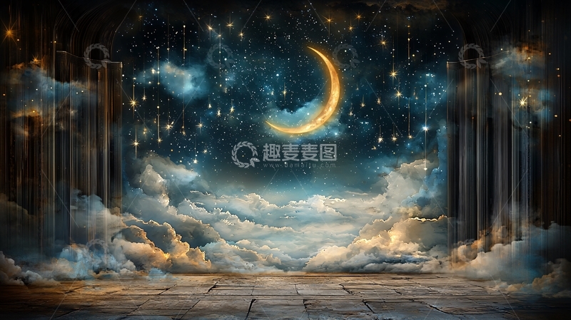 高清大图下载【趣麦麦图】梦幻星空新月