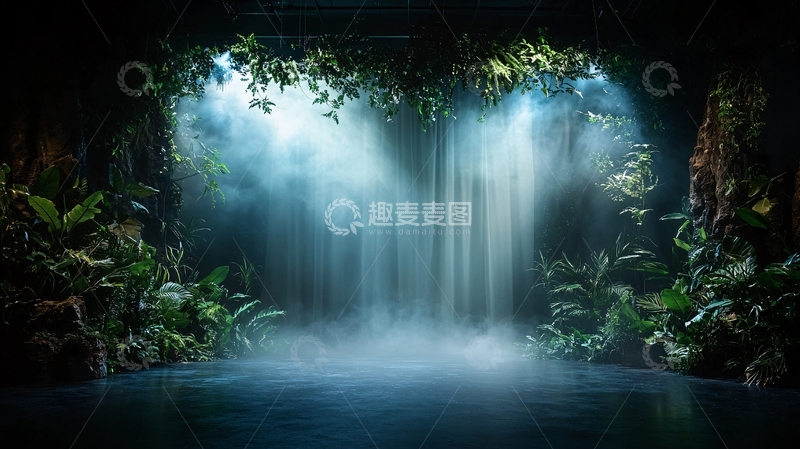 高清大图下载【趣麦麦图】神秘森林瀑布仙境