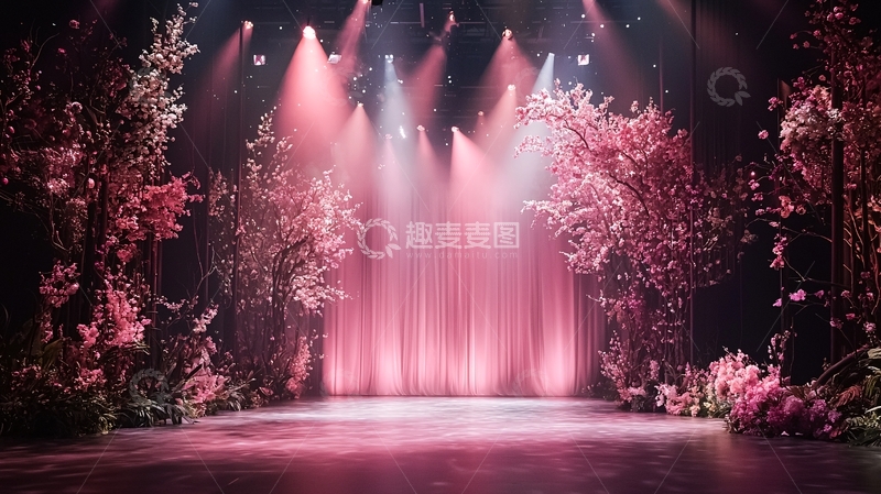 高清大图下载【趣麦麦图】梦幻粉色舞台鲜花簇拥