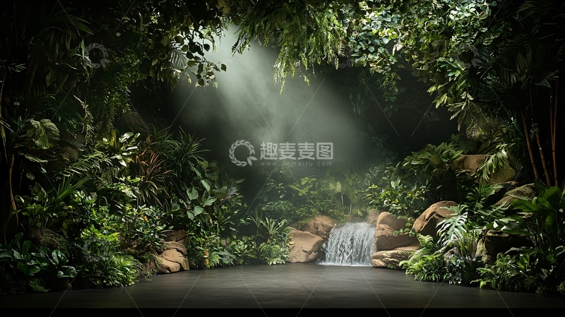 高清大图下载【趣麦麦图】茂密丛林中的小瀑布