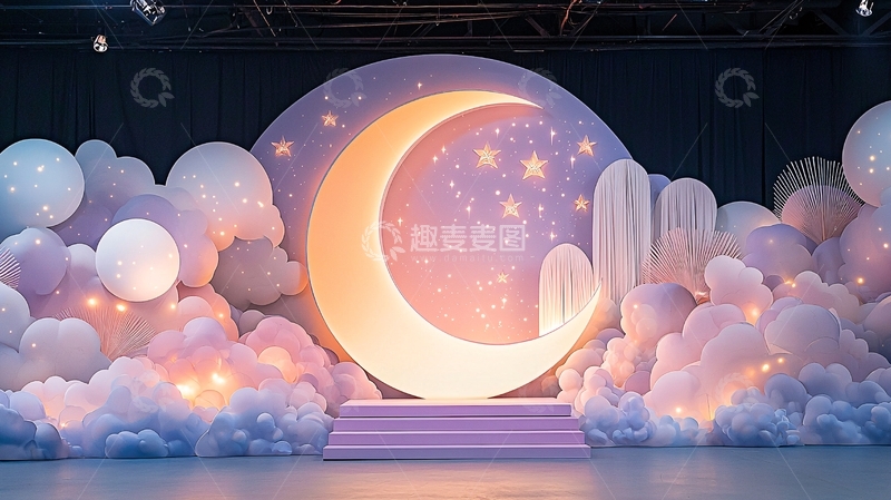 高清大图下载【趣麦麦图】梦幻月亮云朵背景装饰