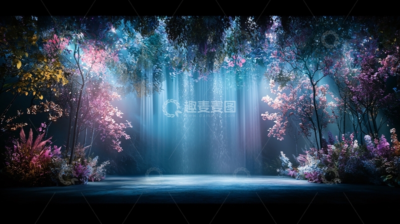 高清大图下载【趣麦麦图】梦幻森林光束舞台背景