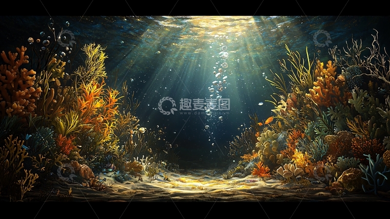 高清大图下载【趣麦麦图】阳光穿透水面照亮海底世界