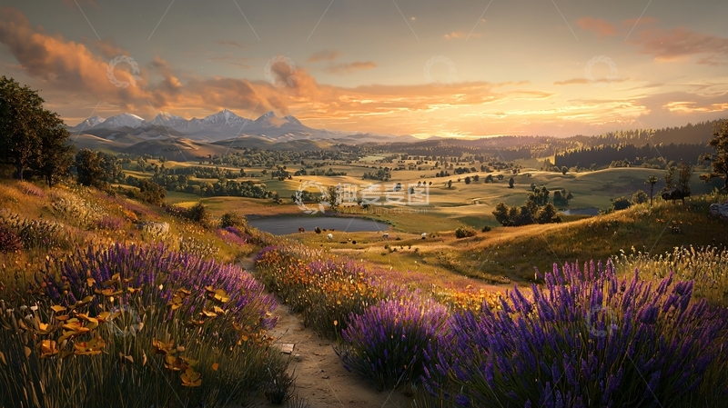 高清大图下载【趣麦麦图】乡村田野日落美景