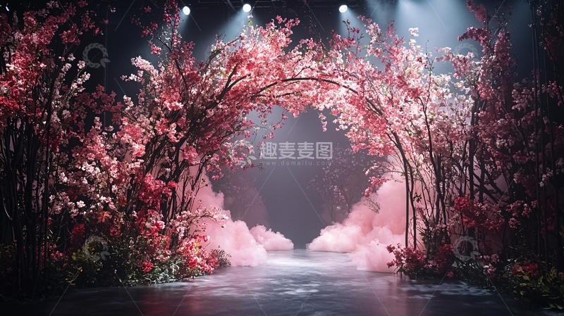 高清大图下载【趣麦麦图】浪漫花卉拱门舞台背景