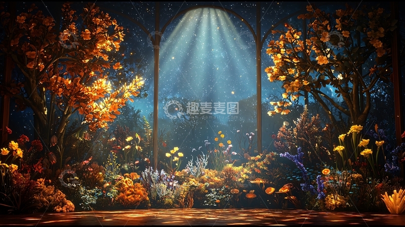 高清大图下载【趣麦麦图】梦幻花园光线透过窗户
