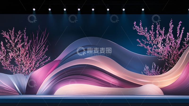 高清大图下载【趣麦麦图】波浪形粉紫色舞台背景