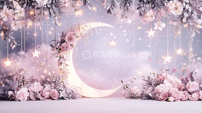 高清大图下载【趣麦麦图】梦幻月亮花卉背景