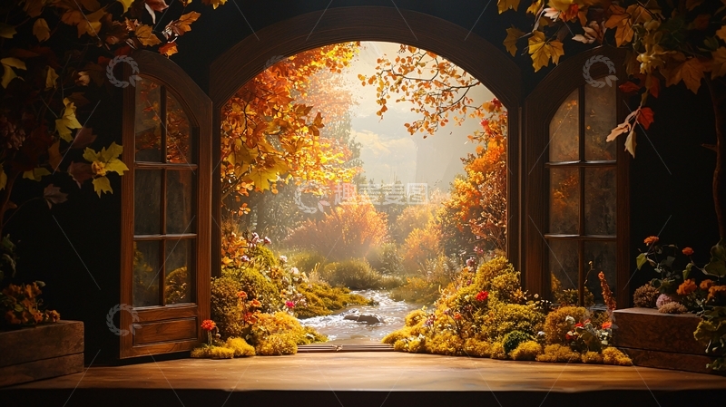 秋天窗外的自然风景