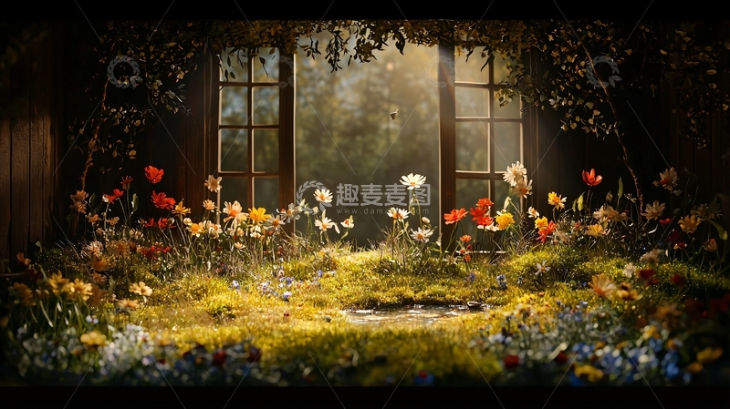 高清大图下载【趣麦麦图】小屋前的花园景象