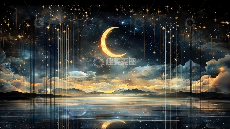 高清大图下载【趣麦麦图】梦幻星空月夜湖面
