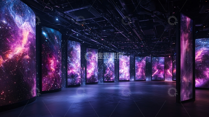 高清大图下载【趣麦麦图】紫色星云背景的展览馆