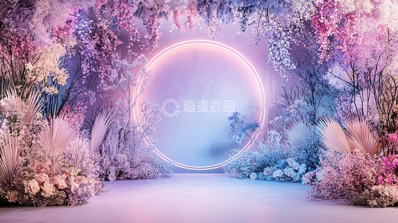 高清大图下载【趣麦麦图】梦幻花卉圆形光环背景