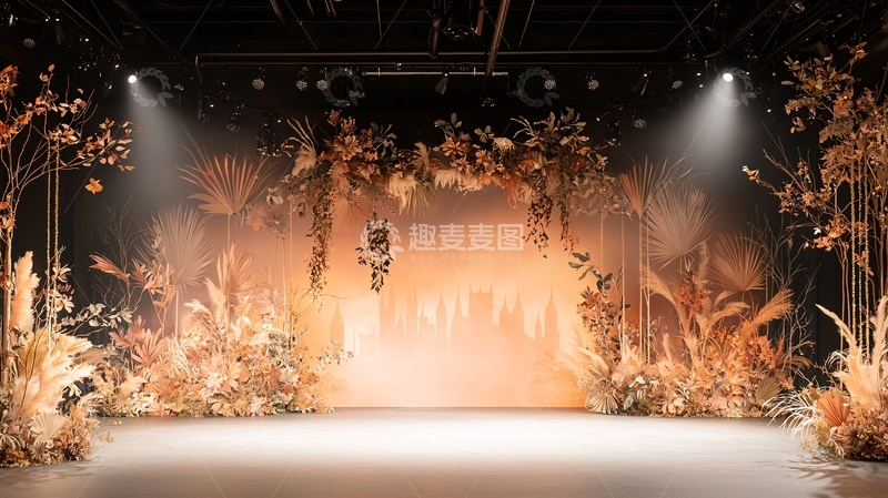 高清大图下载【趣麦麦图】舞台金色植物装饰