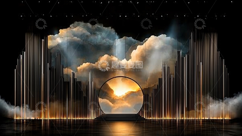 高清大图下载【趣麦麦图】梦幻云朵金色光芒舞台