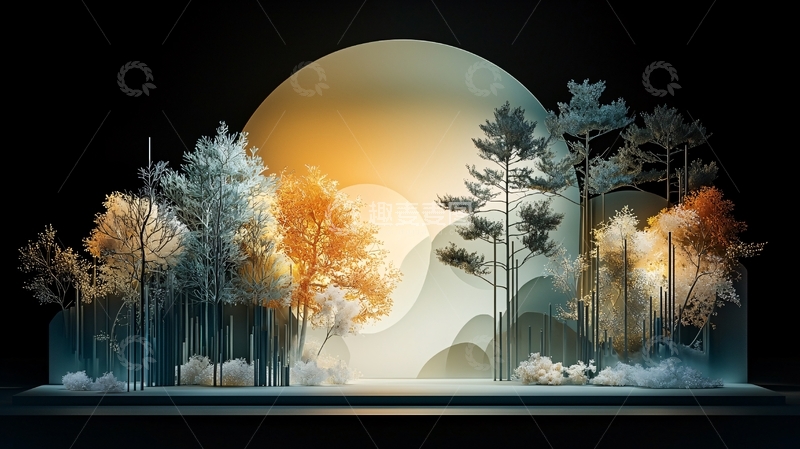 高清大图下载【趣麦麦图】梦幻森林与月亮背景