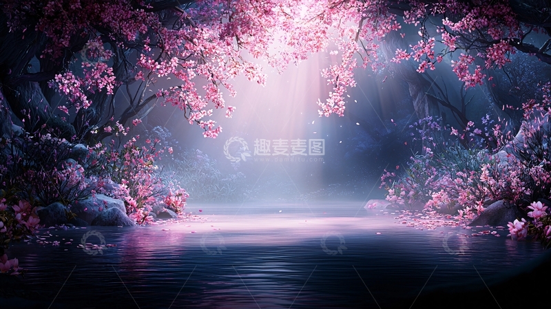 高清大图下载【趣麦麦图】梦幻紫粉色森林仙境