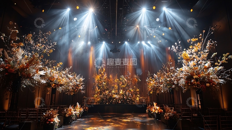 高清大图下载【趣麦麦图】舞台灯光下的金色花艺