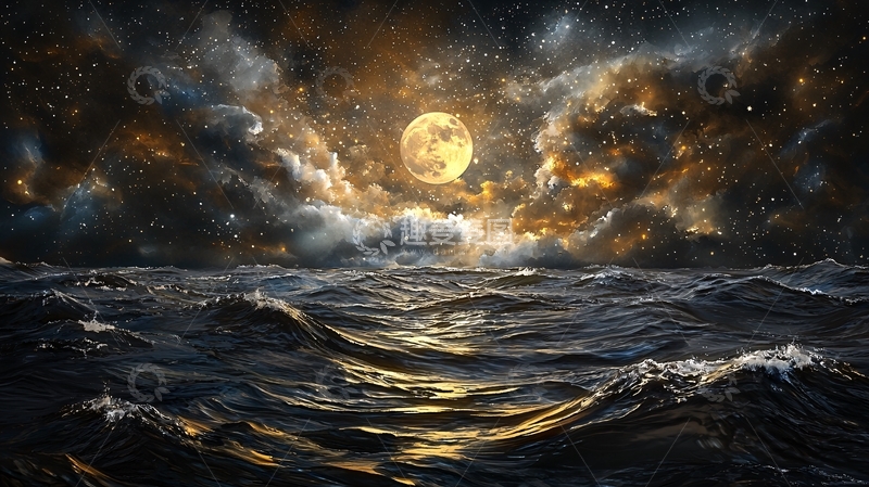 高清大图下载【趣麦麦图】月夜波涛汹涌的大海