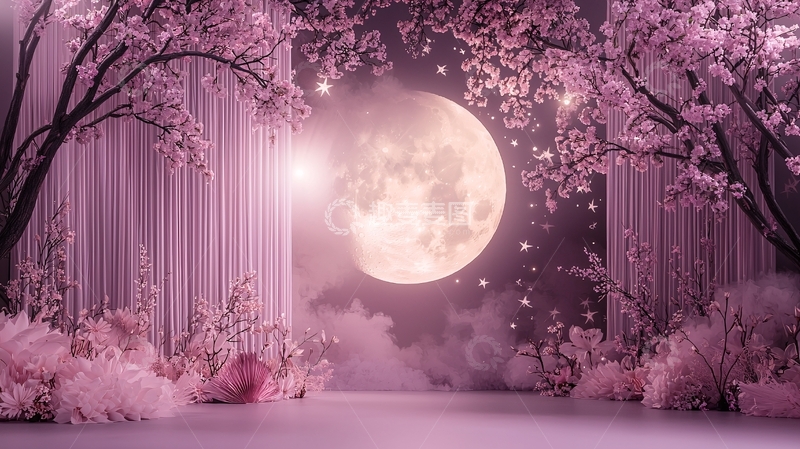 高清大图下载【趣麦麦图】粉色浪漫月夜