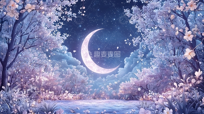 高清大图下载【趣麦麦图】梦幻月夜森林