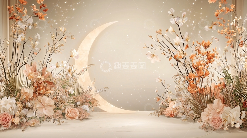 高清大图下载【趣麦麦图】月亮花卉梦幻场景