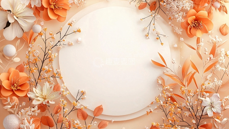 高清大图下载【趣麦麦图】橙色花卉围绕圆形