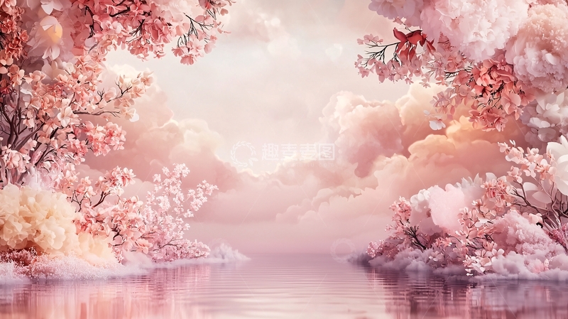 高清大图下载【趣麦麦图】粉色水面梦幻仙境