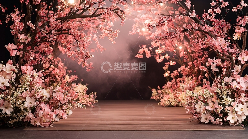 高清大图下载【趣麦麦图】粉色花卉环绕舞台