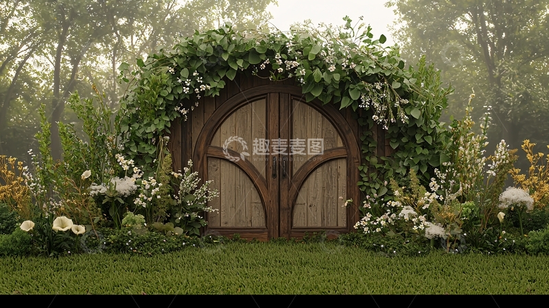 高清大图下载【趣麦麦图】绿植环绕的神秘木门