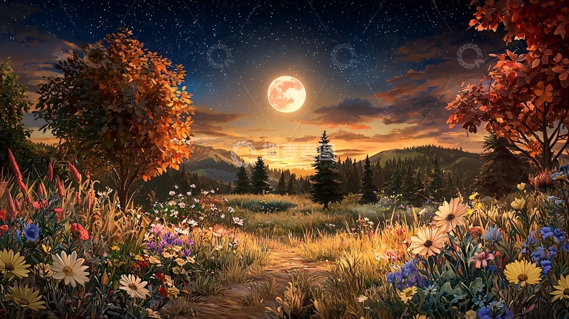 高清大图下载【趣麦麦图】月夜下的田园风光