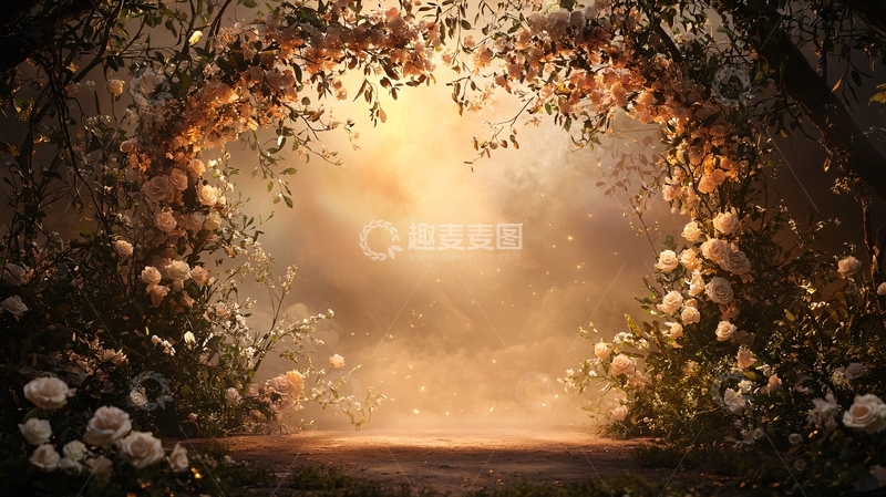 高清大图下载【趣麦麦图】花朵拱门下的朦胧光线