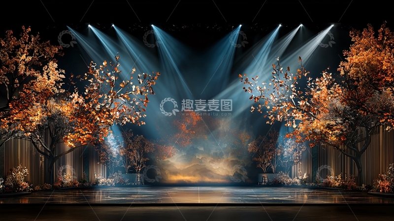 高清大图下载【趣麦麦图】舞台灯光下的树木装饰