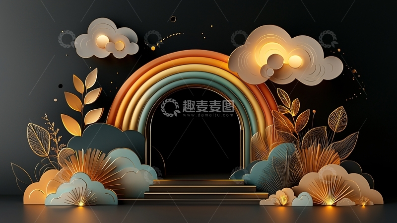 高清大图下载【趣麦麦图】彩虹云朵拱门背景