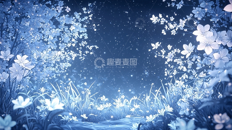 高清大图下载【趣麦麦图】蓝色花朵梦幻场景