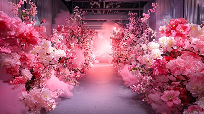 高清大图下载【趣麦麦图】粉色花卉隧道