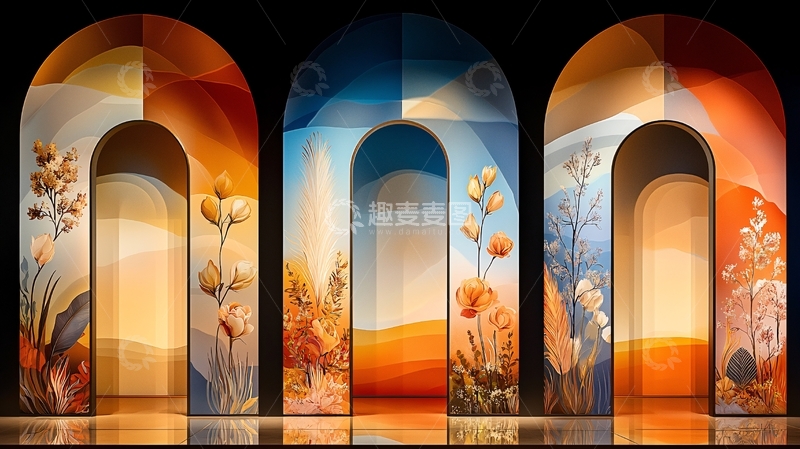 高清大图下载【趣麦麦图】彩色拱形门图案背景