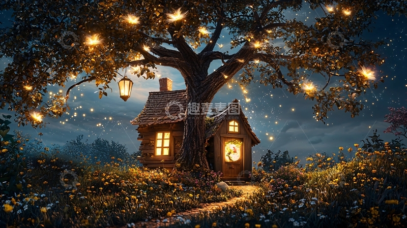 高清大图下载【趣麦麦图】童话小屋在树下