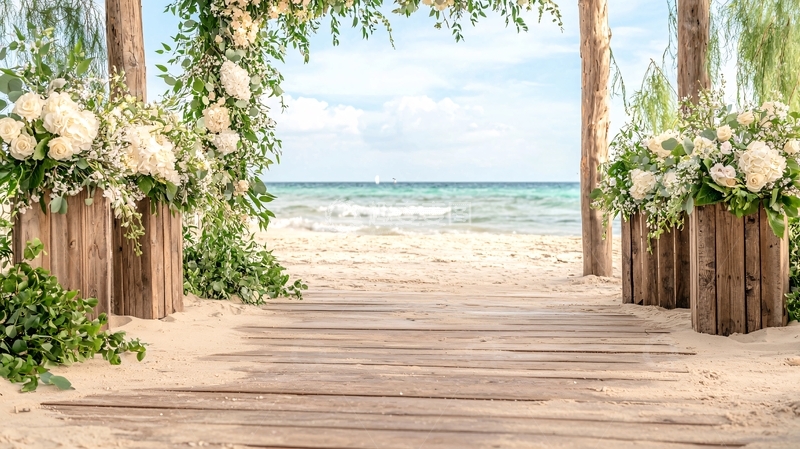 高清大图下载【趣麦麦图】海滩婚礼拱门鲜花