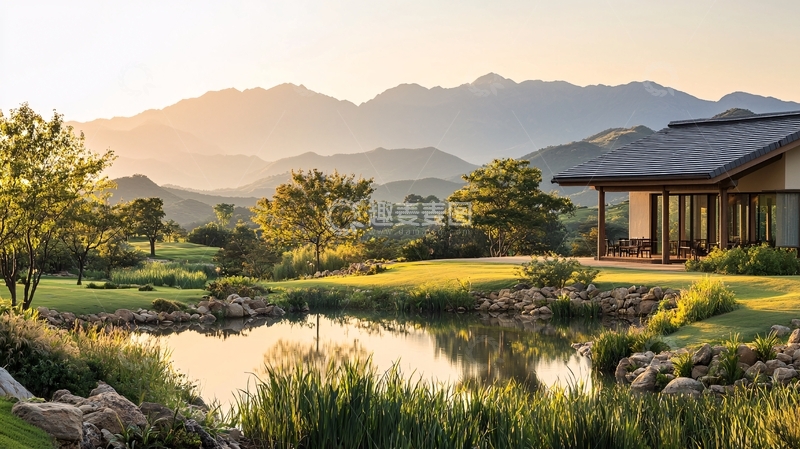 高清大图下载【趣麦麦图】日暮山景中的房屋倒影