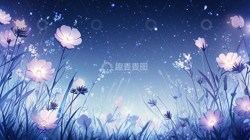 高清大图下载【趣麦麦图】夜空下的花田